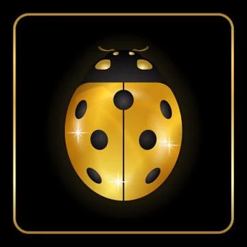 Ladybug gold insect small icon. Golden metal lady bug animal sign, isolated o Stock Illustration