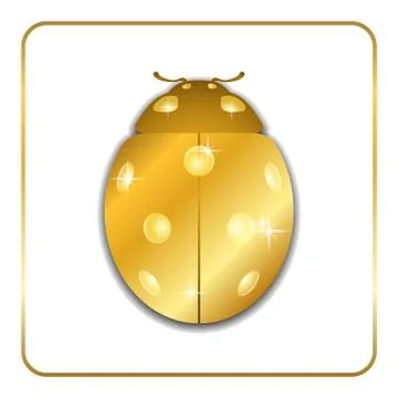 Ladybug gold insect small icon. Golden metal lady bug animal sign, isolated o Stock Illustration
