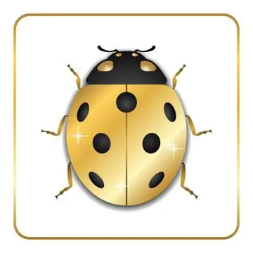 Ladybug gold insect small icon. Golden metal lady bug animal sign, isolated o Stock Illustration