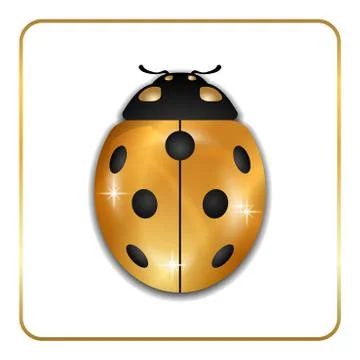 Ladybug gold insect small icon. Golden metal lady bug animal sign, isolated o Stock Illustration