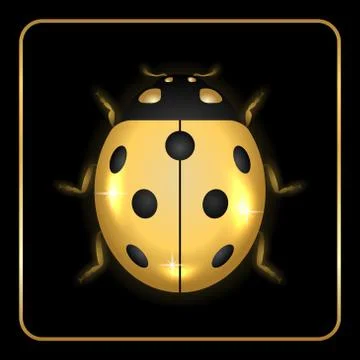 Ladybug gold insect small icon. Golden metal lady bug animal sign, isolated o Stock Illustration