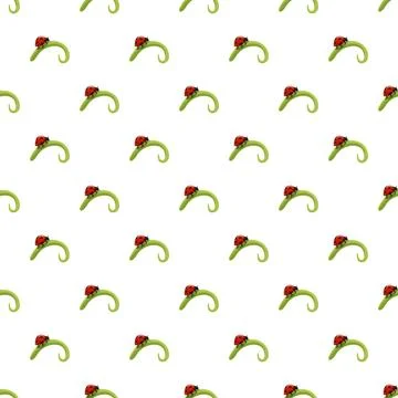 Ladybug on green spring sprout seamless pattern Stock Illustration
