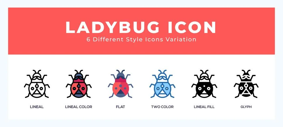 Ladybug icon set with different styles. Design elements for logo. Vector il.. Stock Illustration