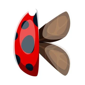Ladybug insect font typeset cartoon letter K Stock Illustration