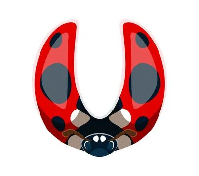 Ladybug insect font typeset cartoon letter U Stock Illustration