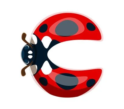 Ladybug insect font typeset cartoon letter C Stock Illustration