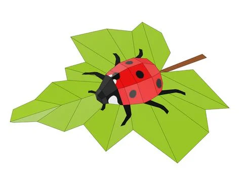 Ladybug on leaf, low poly insect, 3d rendered Illustrazione stock