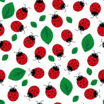 Ladybug with leaves seamless pattern Stock Illustration
