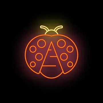 Ladybug neon sign glowing dark background Stock Illustration