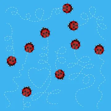 Ladybug Pattern on Blue Background. Ladybird Texture Stock Illustration