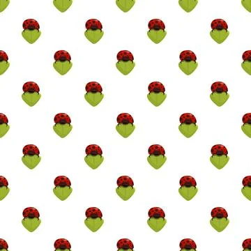 Ladybug pattern on green leaf seamless background イラスト素材