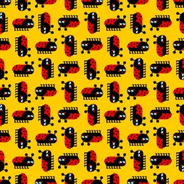 Ladybug pattern seamless. ladybird background. Red bug texture. Baby fabric o Illustrazione stock