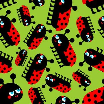 Ladybug pattern seamless. ladybird background. Red bug texture. Baby fabric o Illustrazione stock