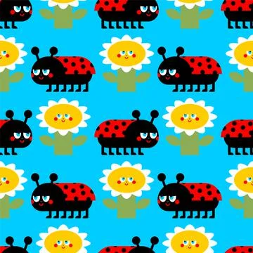 Ladybug pattern seamless. ladybird background. Red bug texture. Baby fabric o Ilustración de archivo
