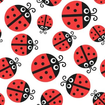 Ladybug pattern, vector seamless baby ornament Stock Illustration