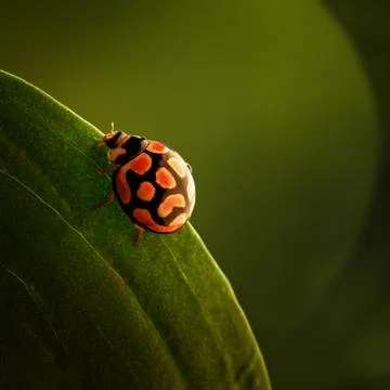 Ladybug  perched on green leaf Stock Photos