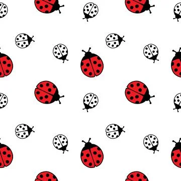 Ladybug Seamless Pattern. Cute hand drawn red insects. Simple vector illustra 스톡 일러스트