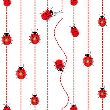 Ladybug seamless pattern. Seamless vector pattern with insects, chaotic backg Stock Illustration