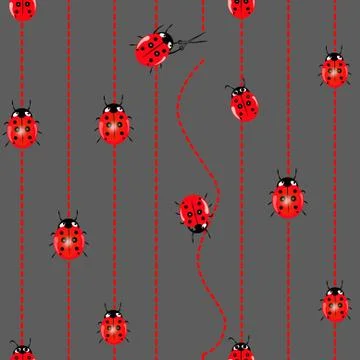 Ladybug seamless pattern. Seamless vector pattern with insects, chaotic backg Stock Illustration