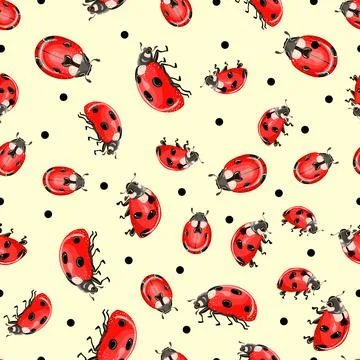 Ladybug seamless vector pattern on light background. Kids fashion print vectors. Stock Illustration