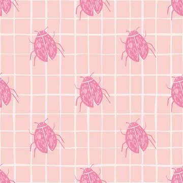 Ladybug silhouettes seamless doodle pattern. Stylized summer botanic pattern  스톡 일러스트
