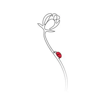 Ladybug sitting on flower. One line art. Stock Illustration