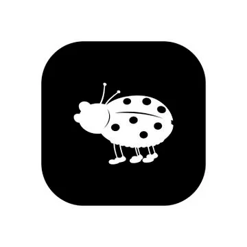 Ladybug - vector logo icon for web. white on black. Minimalistic cartoon styl Stock Illustration