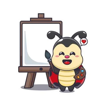 Ladybug wants to paint on canvas Stock Illustration