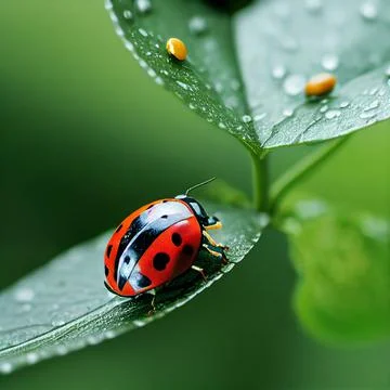 Ladybug on wet leaf Stock Illustration