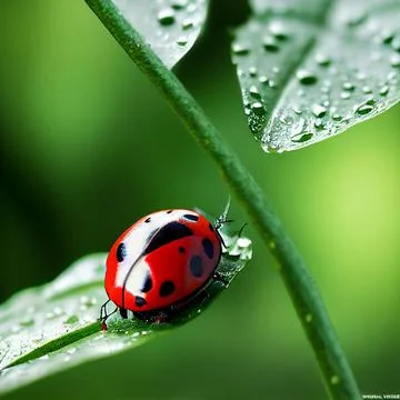 Ladybug on wet leaf Stock Illustration