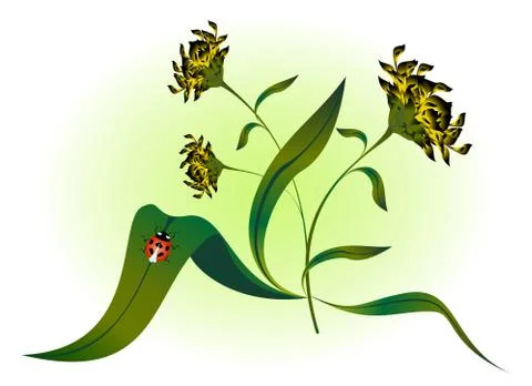 Ladybug on yellow flower. EPS10 vector illustration Stock Illustration