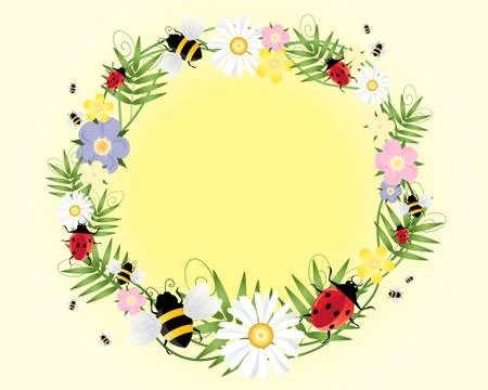 Ladybugs and bees Stock Illustration
