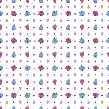 Ladybugs and berries pattern Stock Illustration