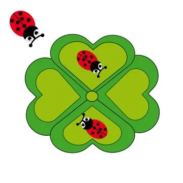 Ladybugs and cloverleaf on white background Illustrazione stock