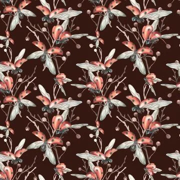 Ladybugs in flight from different angles against the background of autumn apple Illustrazione stock