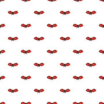 Ladybugs flying seamless pattern on white background Stock Illustration
