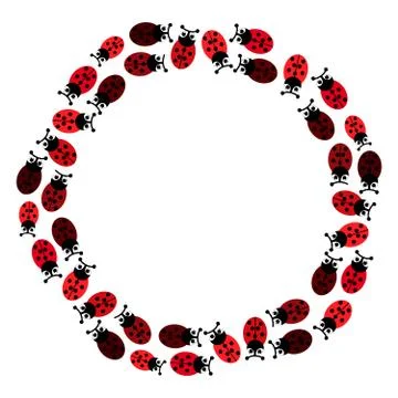 Ladybugs in ring on white background Stock Illustration