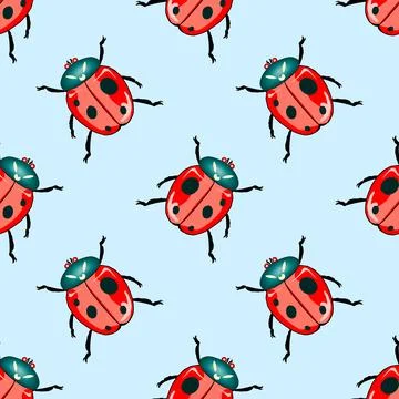 Ladybugs seamless background repeating pattern, wallpaper background, cute .. 스톡 일러스트
