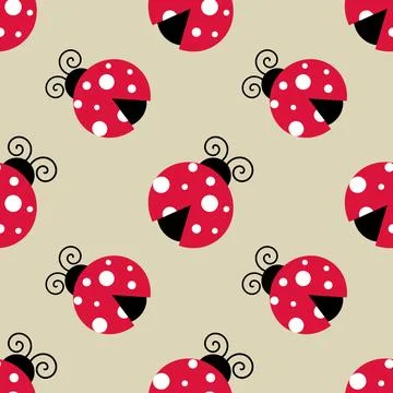 Ladybugs seamless background repeating pattern, wallpaper background, cute .. Illustrazione stock