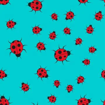 Ladybugs seamless pattern in cartoon style Stock Illustration