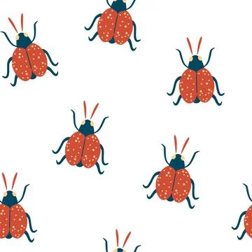 Ladybugs seamless pattern. Cute hand draw enamored insect. Summer background. Stock Illustration