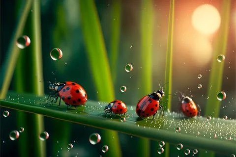 Ladybugs  walking on the grass. Natural background Stock Illustration