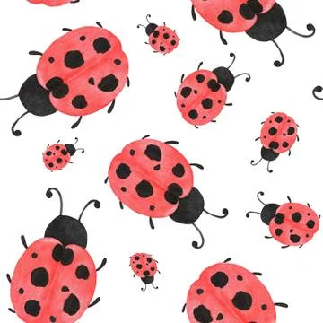 Ladybugs watercolor pattern Stock Illustration