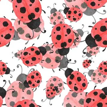 Ladybugs watercolor pattern Stock Illustration