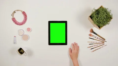 Lady's Finger Scrolling on the Green Touchscreen Stock Footage 85452413
