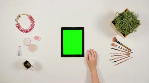 Lady's Finger Scrolling on the Green Touchscreen Stock Footage 85455206