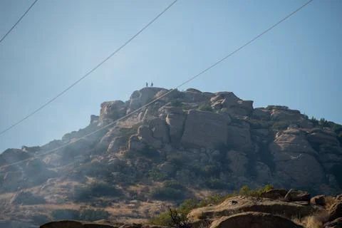 LAFD Firefighter supervisor and Captain oversee brush firefighting efforts in Stock Photos