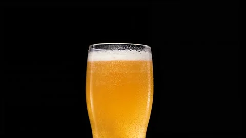 Lager Beer closeup. Cold beer isolated on matte black background. G Stock Footage 162031358