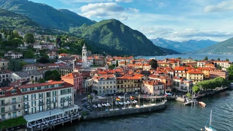 Lago Como drone view, Menaggio village on lake Como in Lombardy, Italy Video stock 310874666