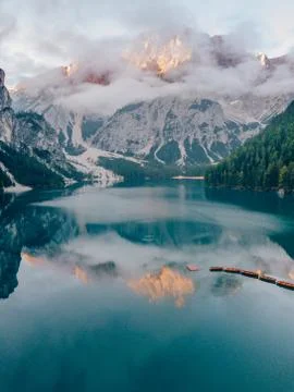 Lago di Braies in the Dolomites - Italian Alps Stock Photos